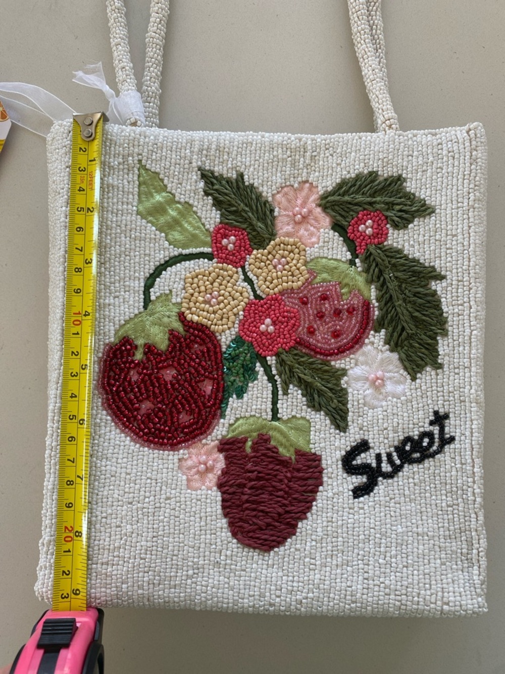 Handcrafted in India White Beaded Strawberry Shoulder Bag - Picture 8 of 11